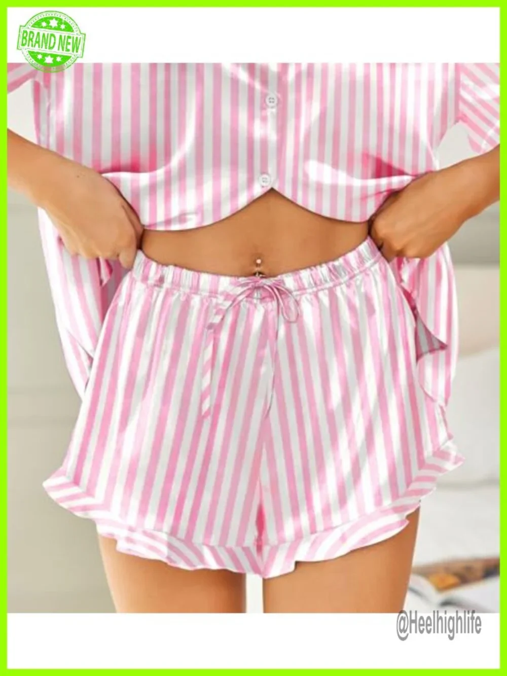 Satin Pajama Set - 2 Piece Button Down Sleepwear with Shorts